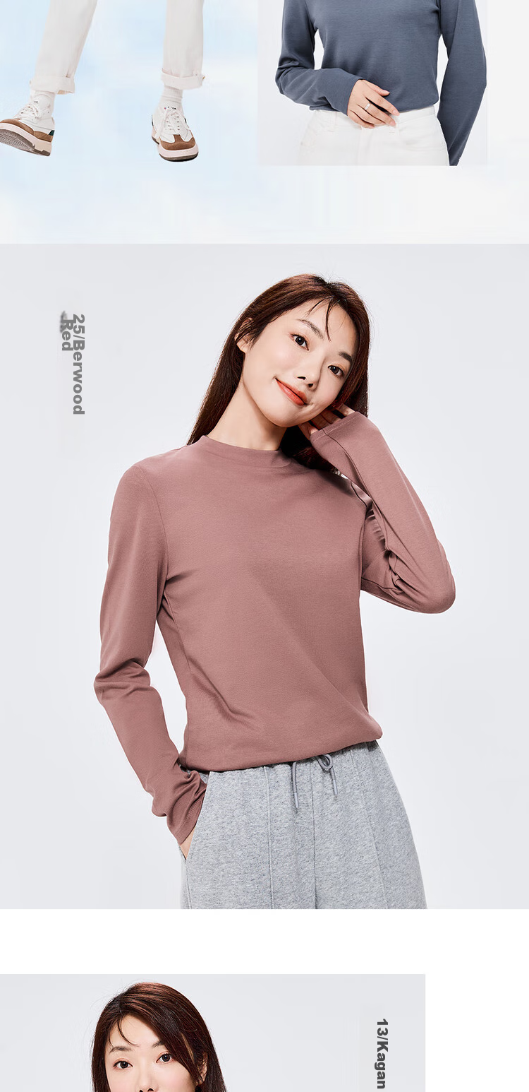 Женская футболка Giordano с длинным рукавом, однотонная, базовый стиль, нижняя рубашка из чистого хлопка, полувысокий воротник, топ для женщин 05322803