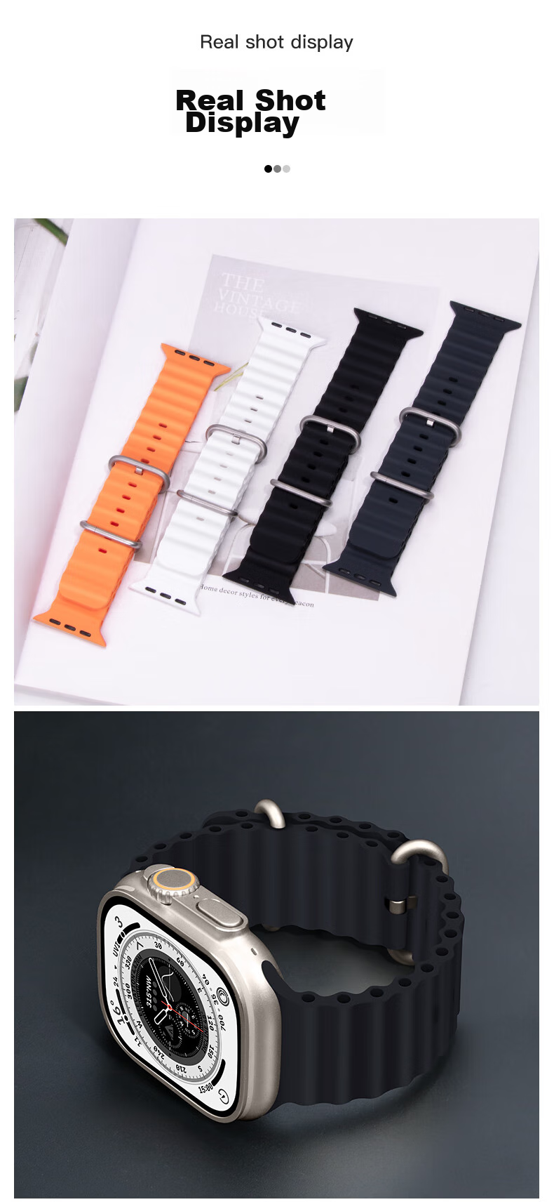 Ремешок BHO Ocean Band для Apple Watch S11/S10/Ultra3, силиконовый, темно-синий, 49/46/45/44мм