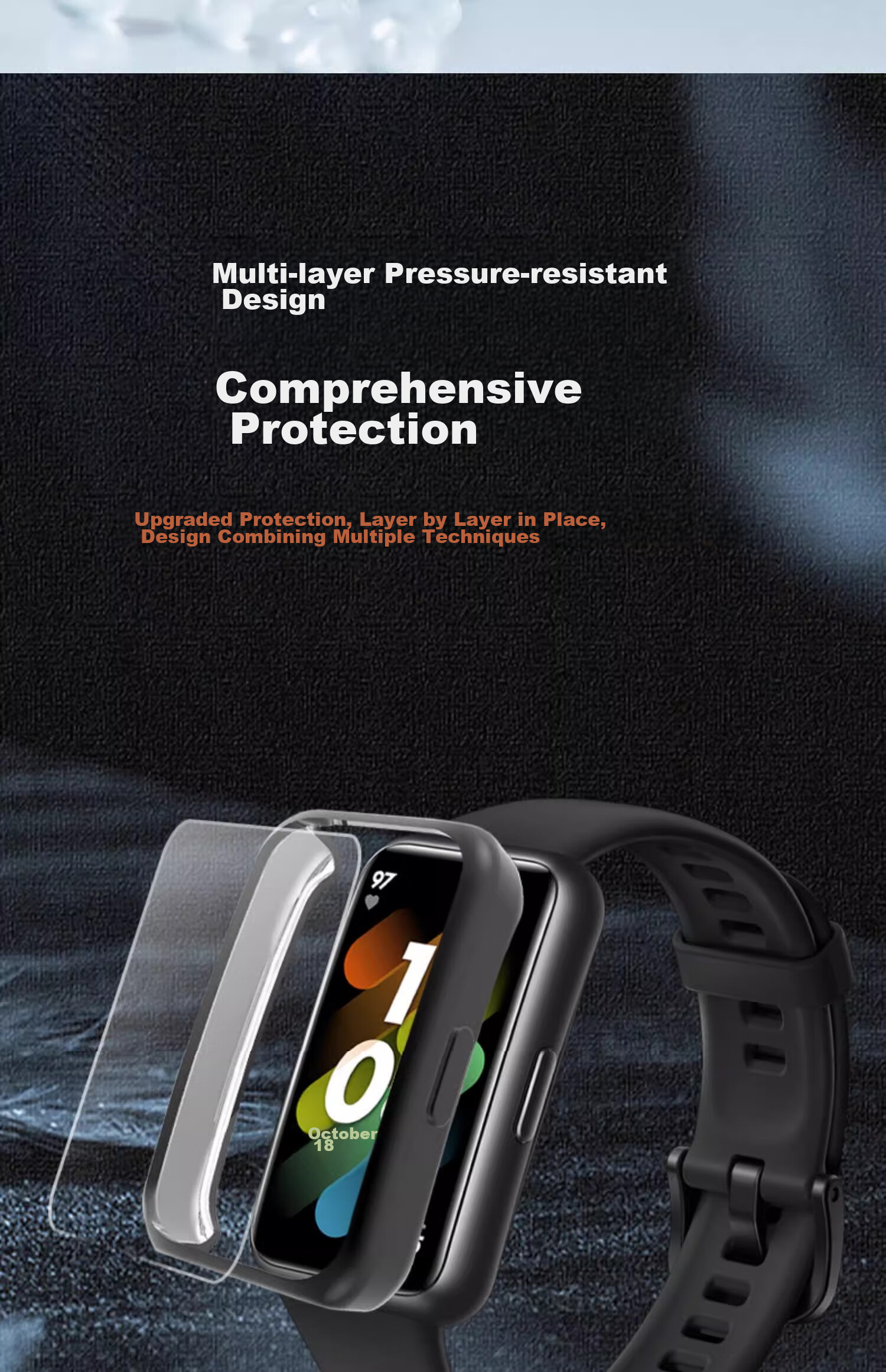 Защитный чехол Iboann для Huawei Band 9, 10, 8, прозрачный, с защитой экрана, TPU