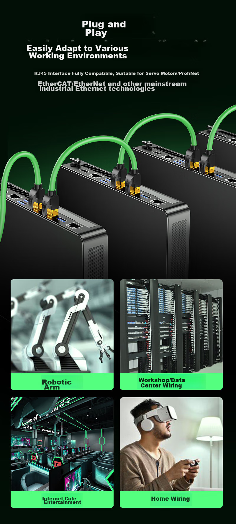 Кабель SAMZHE Cat7 10 Gigabit, экранированный, 1 метр, зеленый, GR7010G