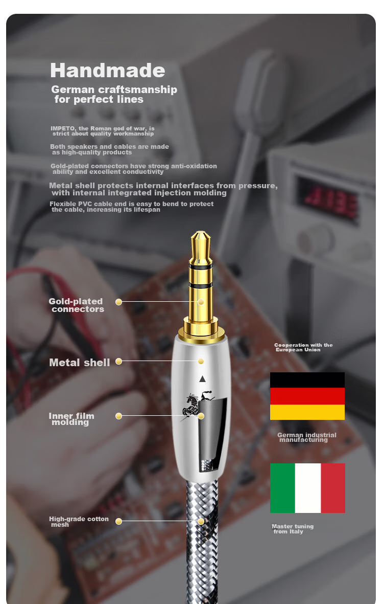 IMPETO IMP-2009B 0.5 метра - аудиокабель 3.5 мм AUX, от штекера до штекера, для телефонов, ноутбуков, наушников, автомобильных динамиков