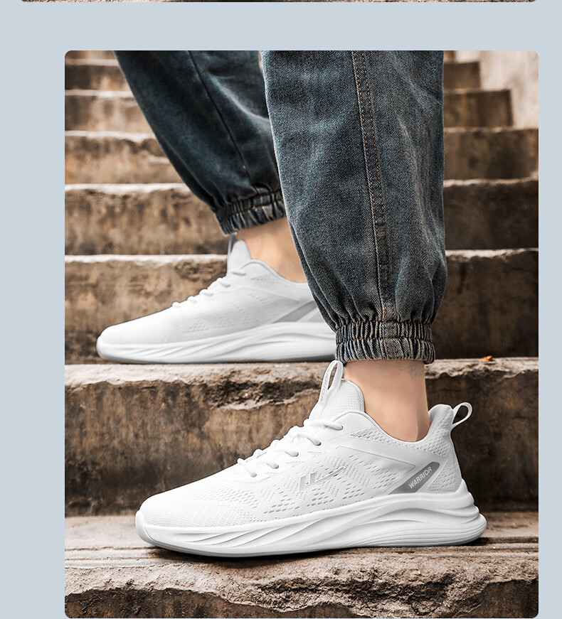 Кроссовки Warrior Official Sports Shoes для мужчин, осенние дышащие кроссовки из сетки, легкие повседневные беговые кроссовки с мягкой подошвой, черные, размер 43