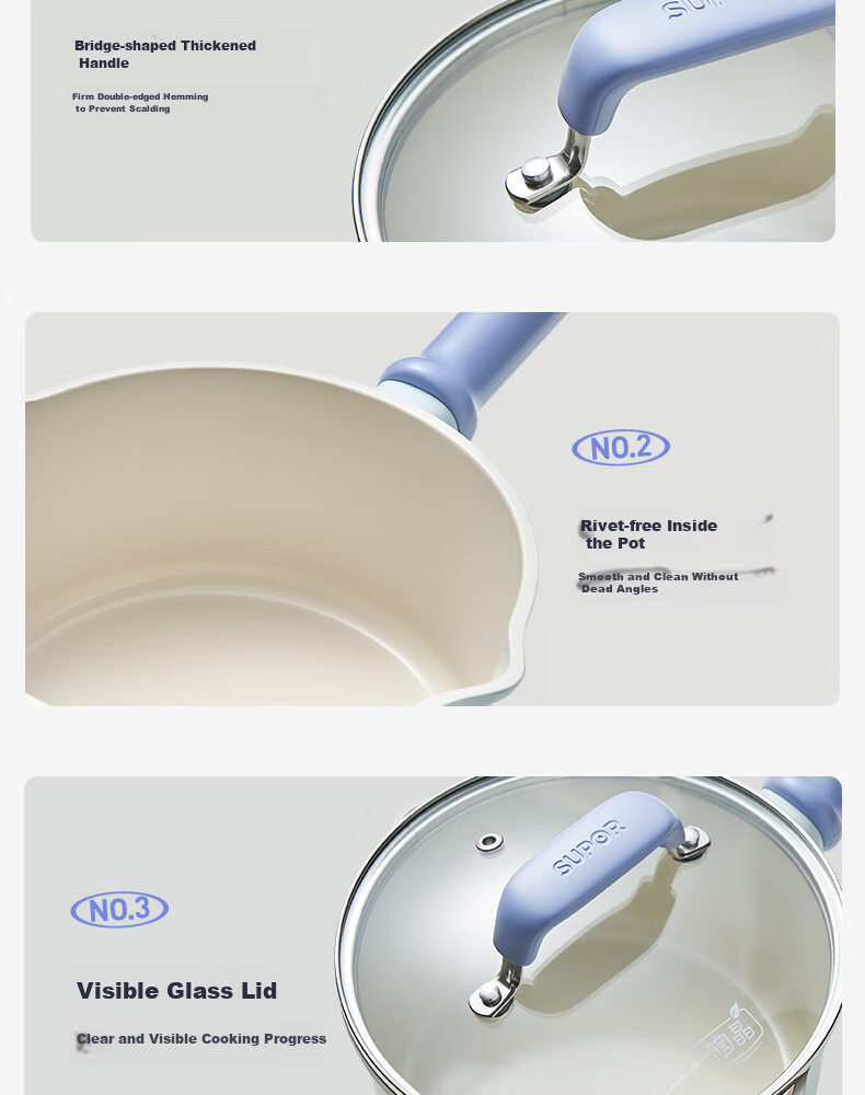 Кастрюля SUPOR Non-Stick, 18 см, для лапши, молока, детского питания, подходит для индукционных и газовых плит
