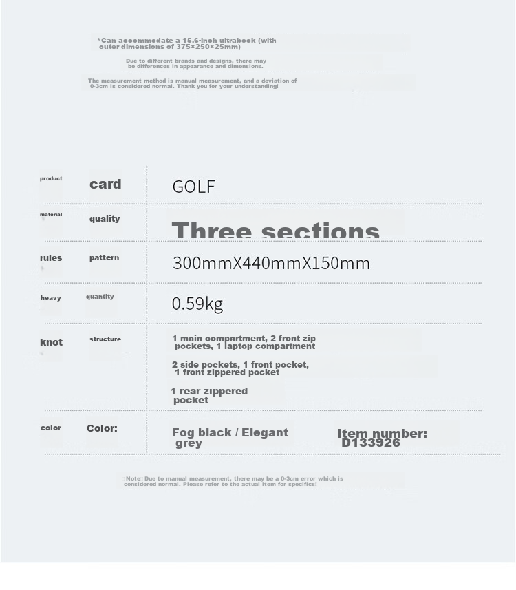Рюкзак GOLF для мужчин, вместительный, водоотталкивающий, для ноутбука 15.6 дюймов, повседневный, для студентов и отдыха