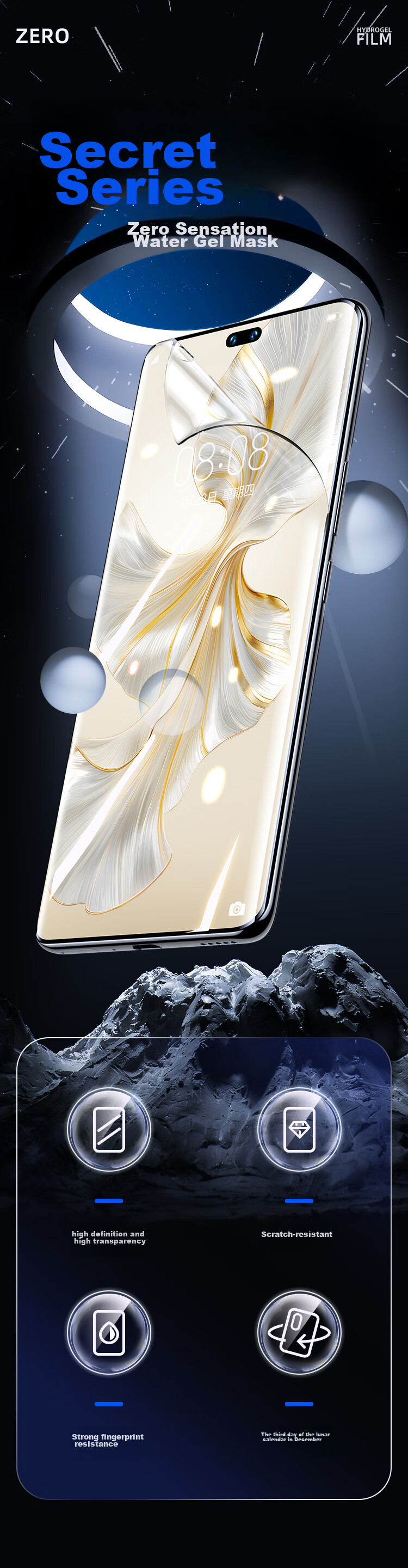 Защитная гидрогелевая пленка Yisika для Honor 200Pro/100Pro/90pro/80pro, полноэкранная, нано-пленка, 2 шт. в комплекте. Высокая четкость, защита от отпечатков пальцев.