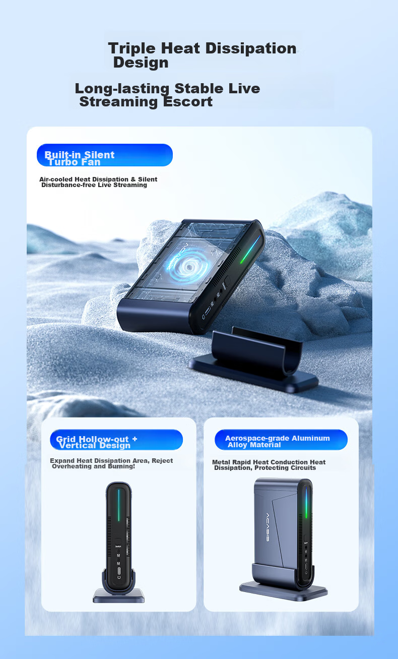 Acasis VC-018Max - Вертикальная HDMI карта захвата 4K 60 Гц с аудиовходом, алюминиевый сплав, RGB подсветка, USB Type-C