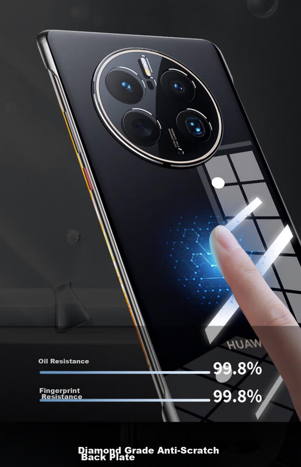 Чехол для Huawei Mate50 Pro Hongzhuo, ультратонкий, прозрачный, противоударный, с защитой от отпечатков пальцев и охлаждением, графитовый черный