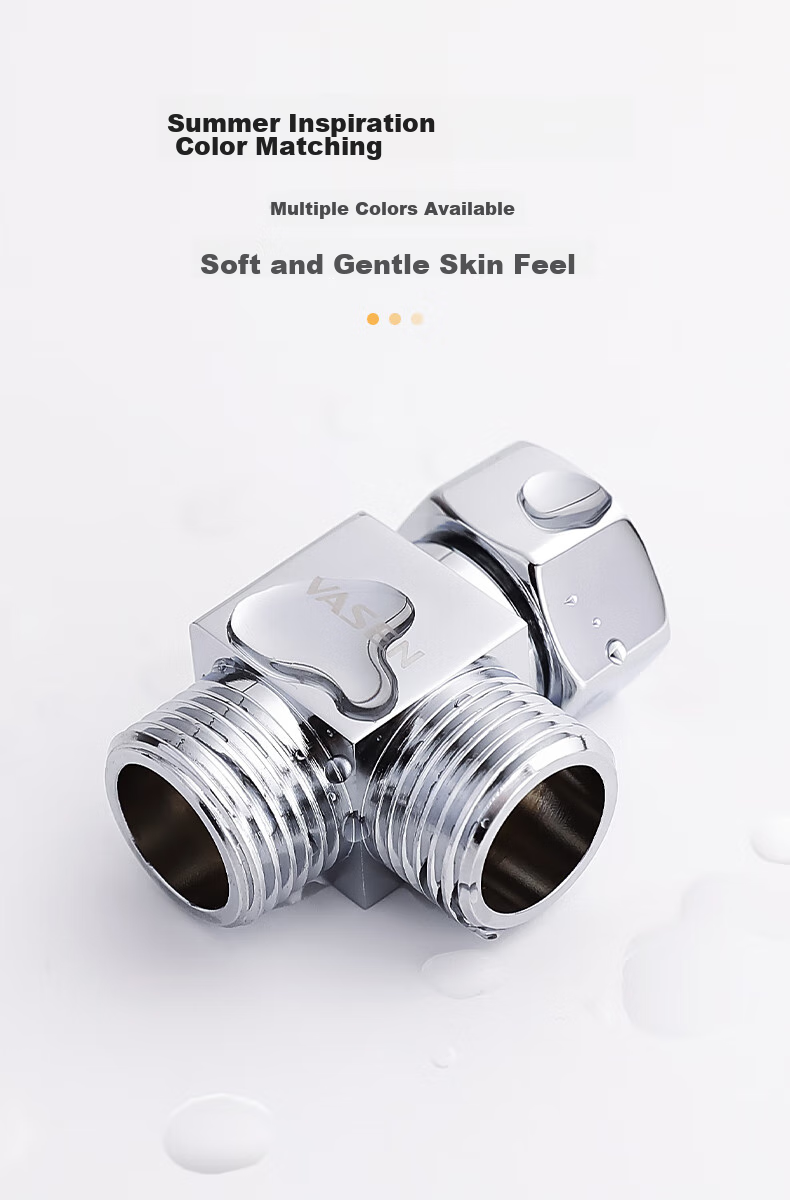 Угловой вентиль VASEN 0202-Chrome-G1/2, латунь, хром, 1 вход 2 выхода, 4 точки