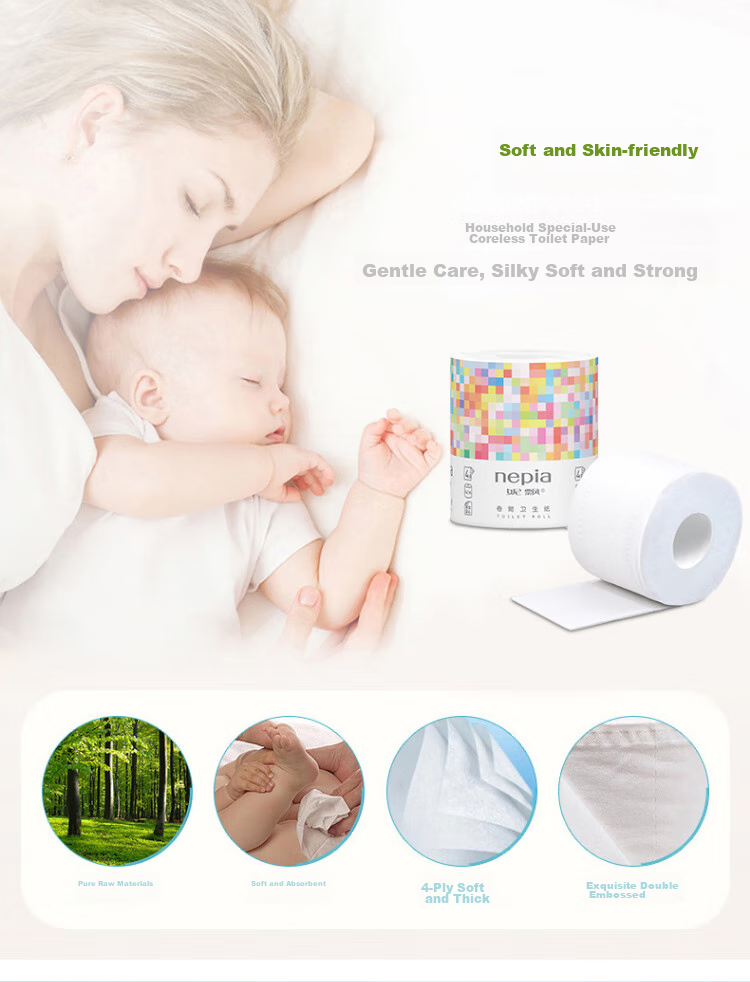 Туалетная бумага Nepia Cotton Tough Series, 4-слойная, 140г/рулон, 27 рулонов, без отдушек, водорастворимая, для домашнего использования