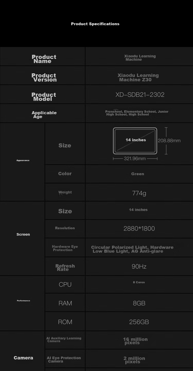 Учебный планшет Xiaodu Z30 (8+256 ГБ) с функцией ИИ-репетитора, синхронизацией с облаком Baidu, помощью с домашними заданиями, поддержкой исследований, онлайн-уроками и точным обучением.