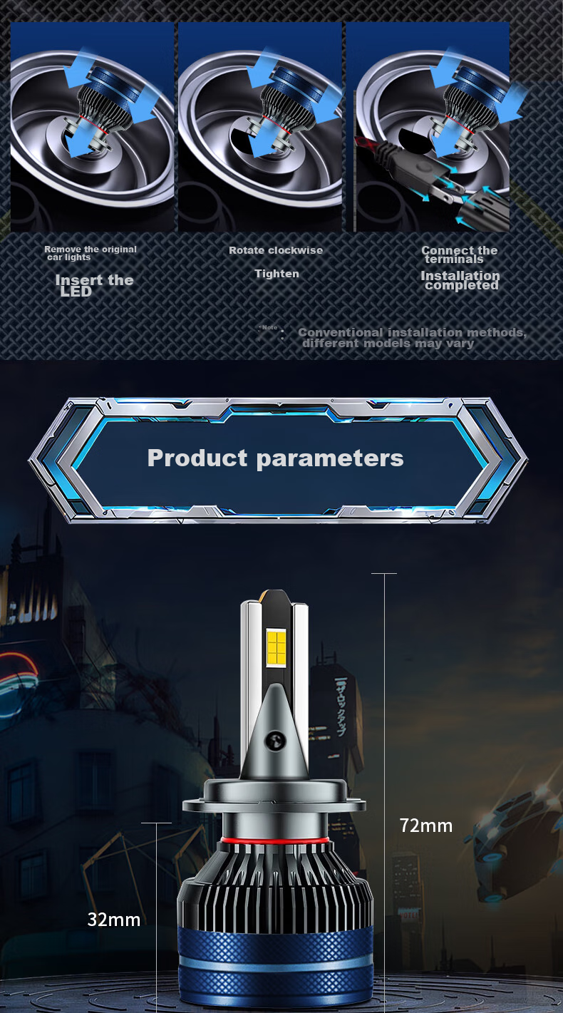 Светодиодные фары Baoxiang H11, 110W, 6000K, 5000+ лм, комплект 2 шт.