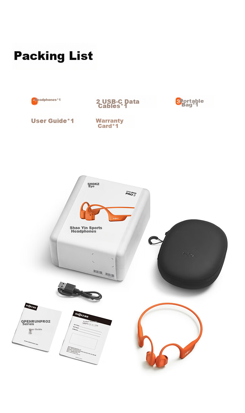 Беспроводные наушники SHOKZ OpenRun Pro 2 S820, костная проводимость, спортивные, оранжевые