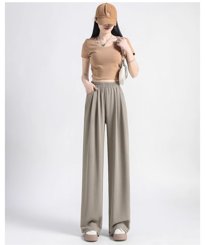 Женские брюки LangSha Ice Silk Wide-Leg Pants, летние, легкие, защищающие от солнца, с высокой талией, драпирующиеся, ленивого стиля, прямые, повседневные женские брюки