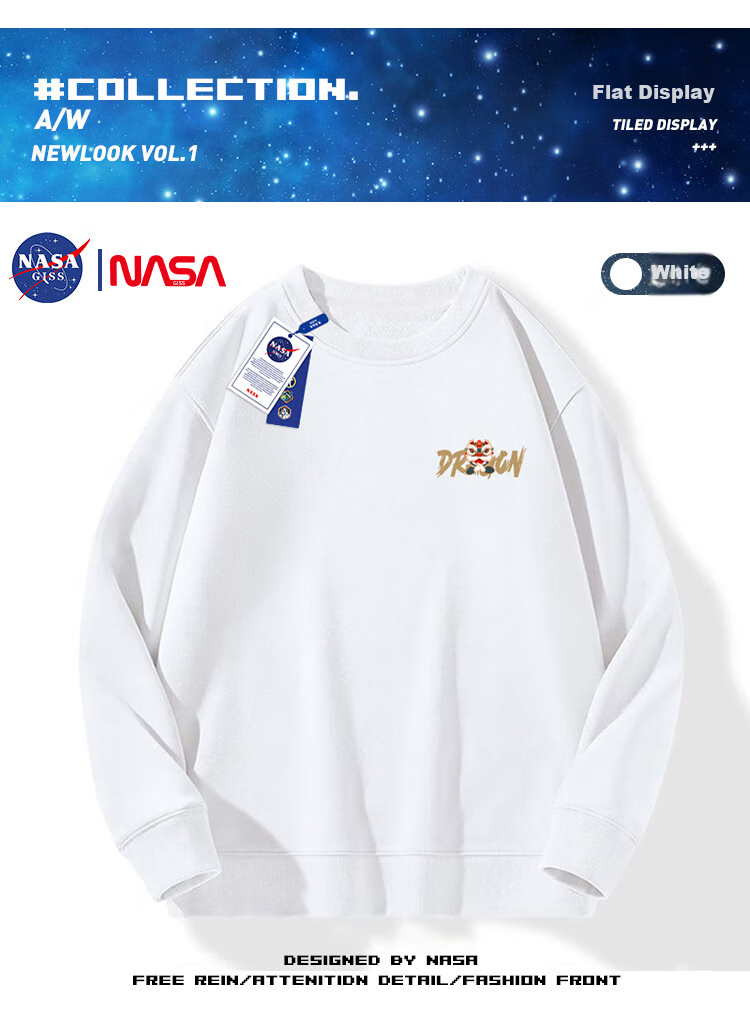 Мужская толстовка NASA GISS, трендовая, свободного кроя, с круглым вырезом, с длинным рукавом, повседневная, белая, XL