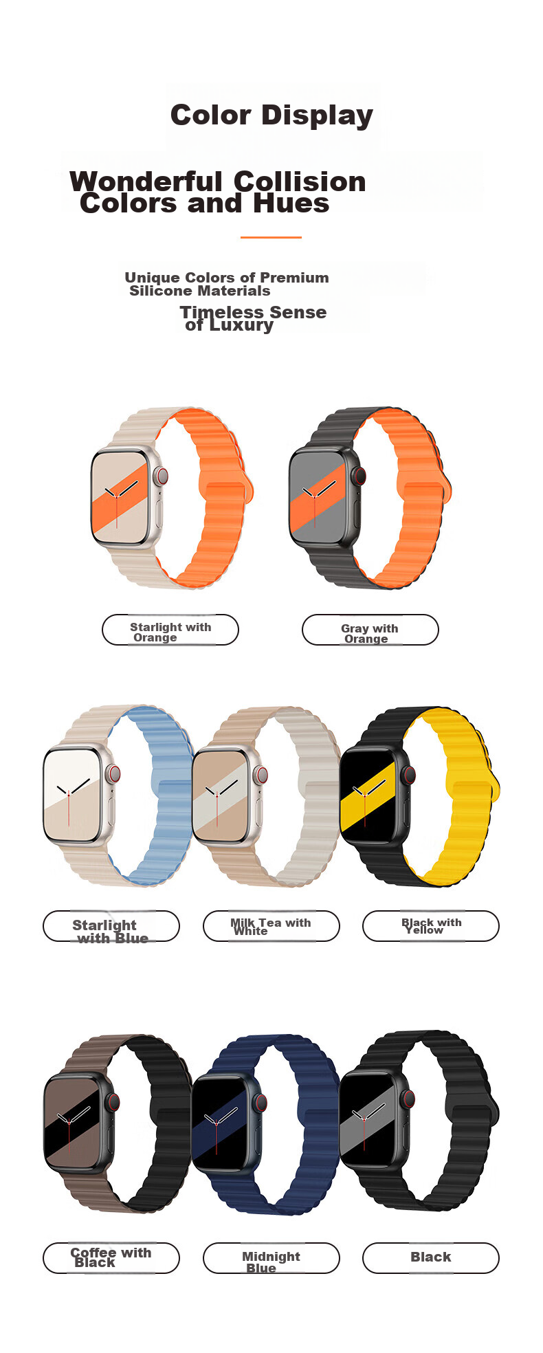 Ремешок Watchbond Magnetic Silicone Loop для Apple Watch, силиконовый, черный, 38/40/41/42 мм
