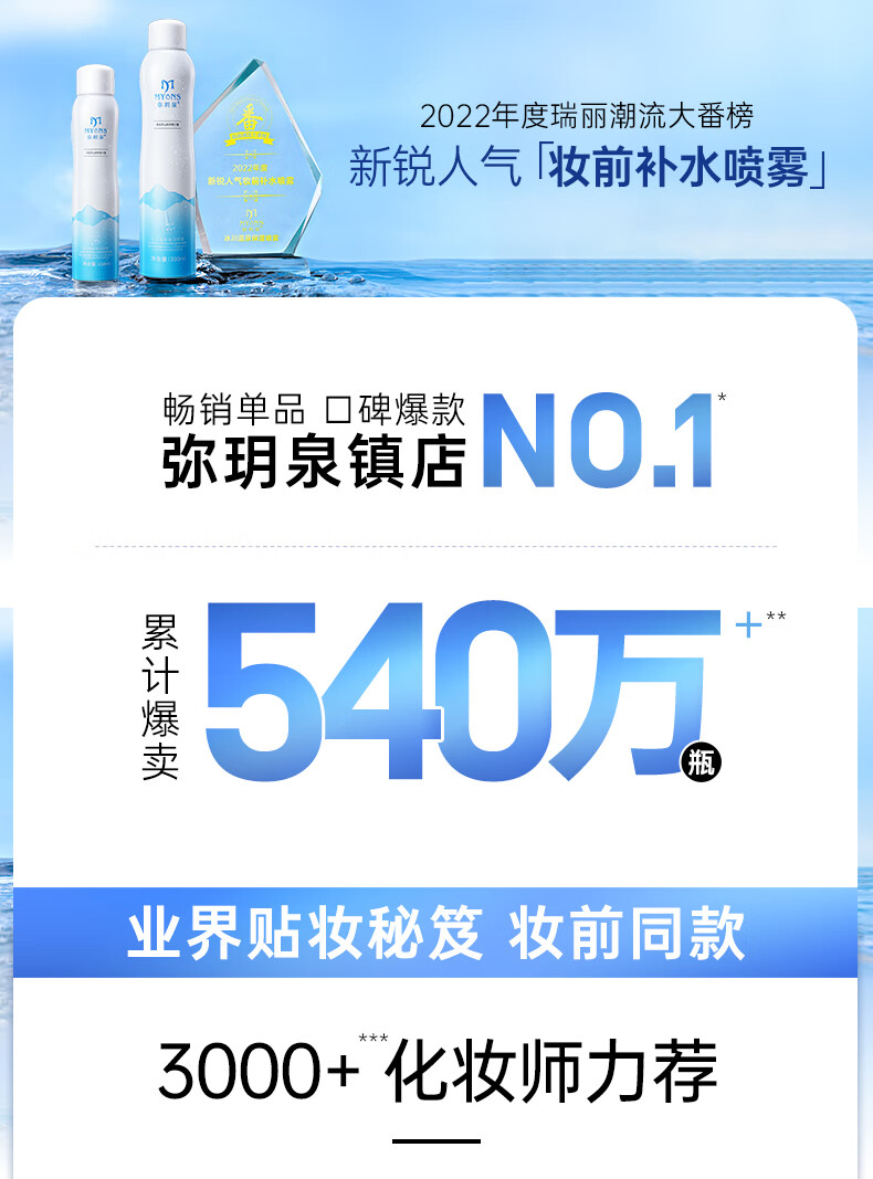 弥玥泉保湿补水喷雾450ml/组冰川温泉妆前面部舒缓定妆爽肤水男女通用
