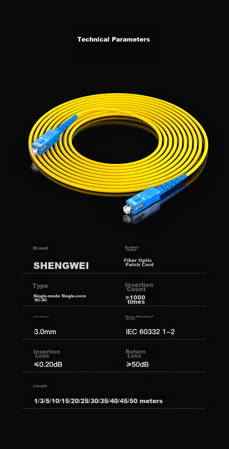 Патч-панель Shengwei SC-SC (UPC), одномодовая, одножильная, 10 Gigabit, 3 метра, LSZH