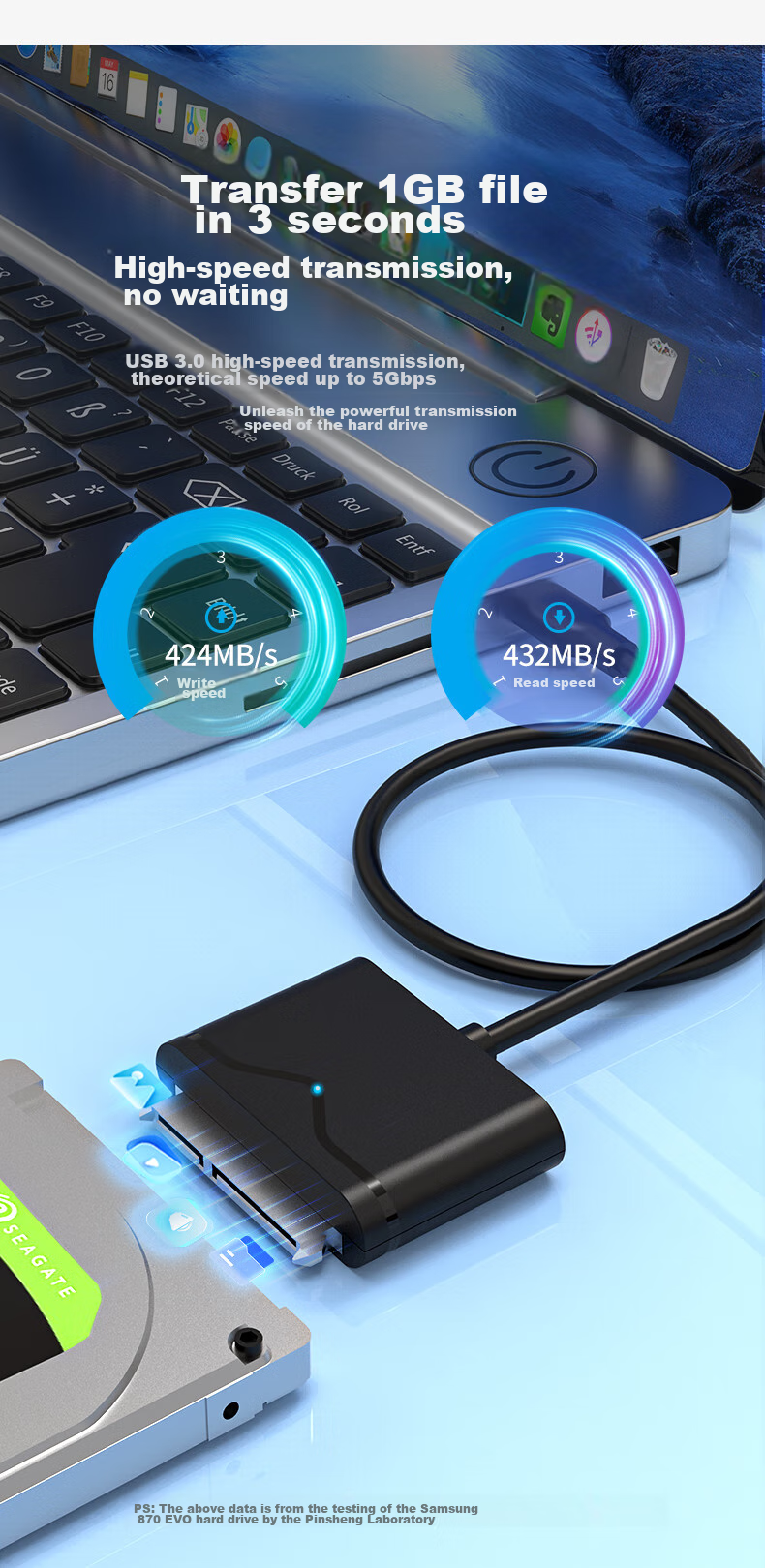 Переходник PISEN USB 3.0 на SATA, кабель для жесткого диска 2.5/3.5 дюйма, 0.5 метра