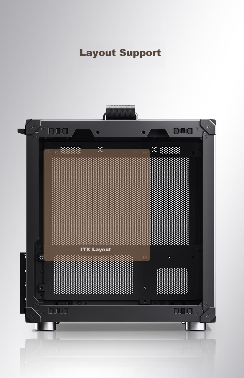 Корпус JONSBO C6 ITX Черный, Mini-ITX, ATX БП, 4 сетчатые панели, 3 вентилятора, Type-C