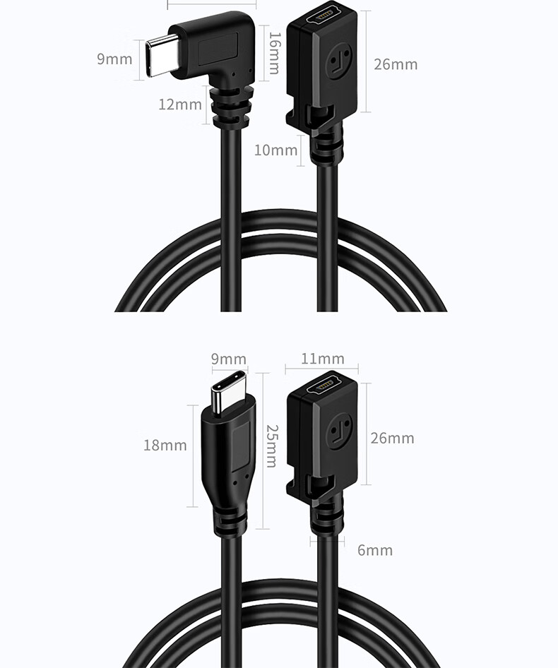 Переходник BURLEFRAN Mini USB Female на Type-C Male, кабель зарядный с интерфейсом 5P, T-образный автомобильный соединительный кабель, изогнутый кабель 25 см