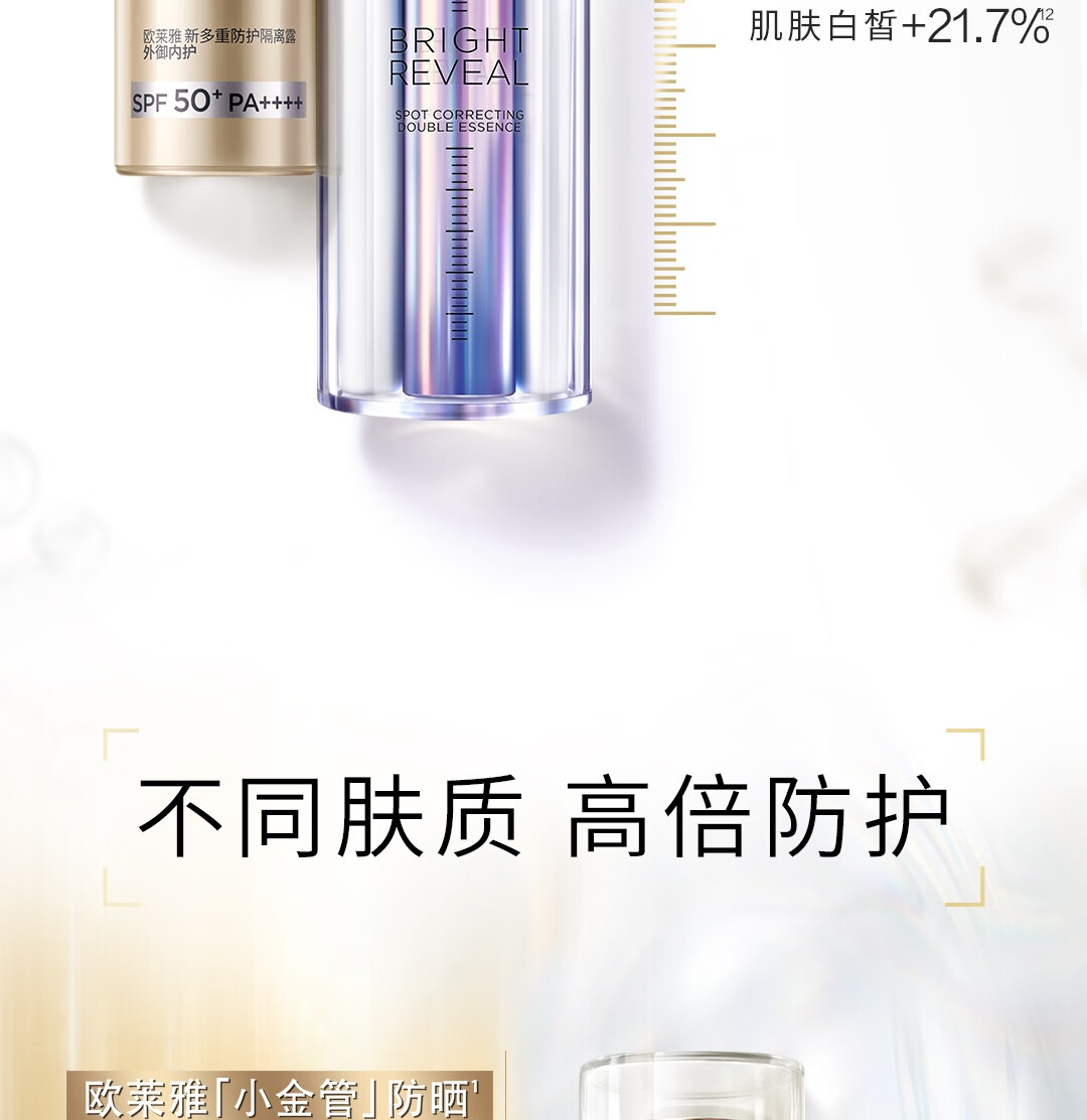 欧莱雅小金管防晒霜30ml 双支装大容量 外御内护 出游防晒隔离礼物男女