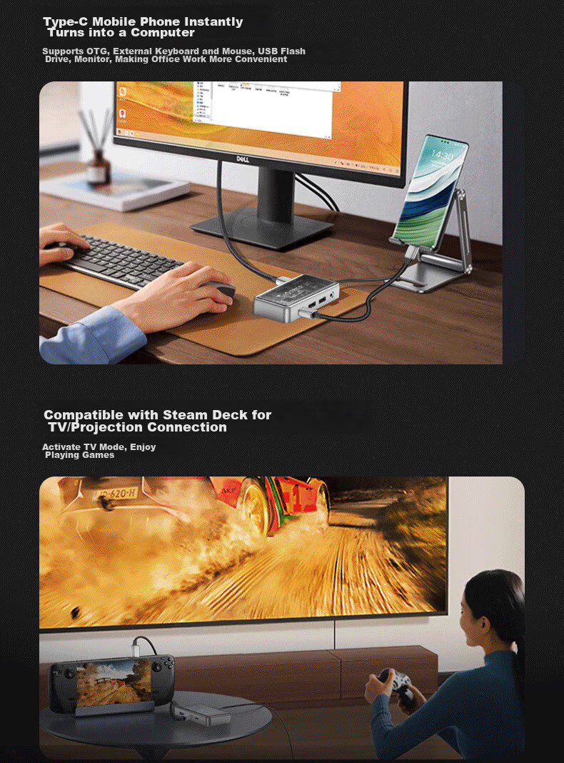 Многофункциональный USB-C хаб ORICO TM10-7P, 7-в-1, HDMI 4K@60Hz, 2.5G Ethernet, PD 100W, USB 10Gbps, аудиоразъем 3.5мм, алюминиевый сплав, серый