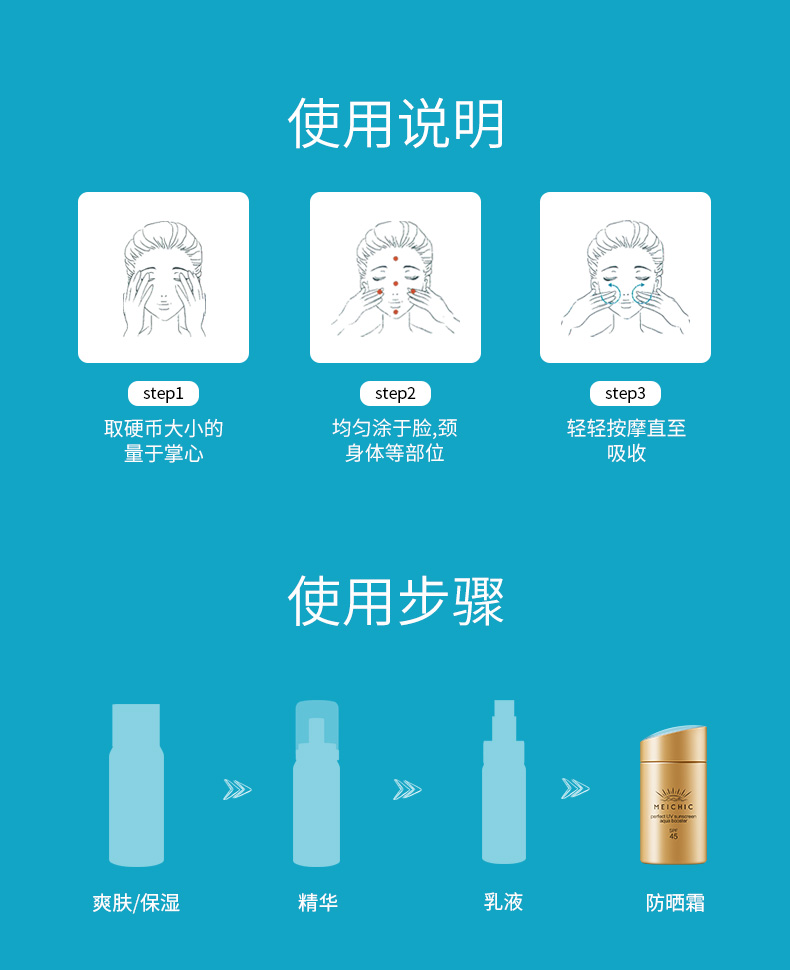 MEICHIC美白防晒霜60g（小金瓶）隔离脖子美白防嗮乳保湿补水 男女军训户外通用