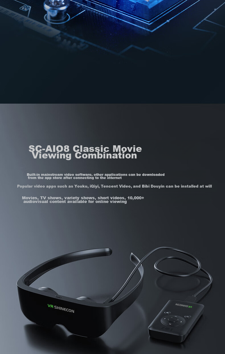 Умные очки XR VRSHINECON SC-AIO8, 1000-дюймовый гигантский экран, VR-гарнитура с высоким разрешением, 3D-дисплей
