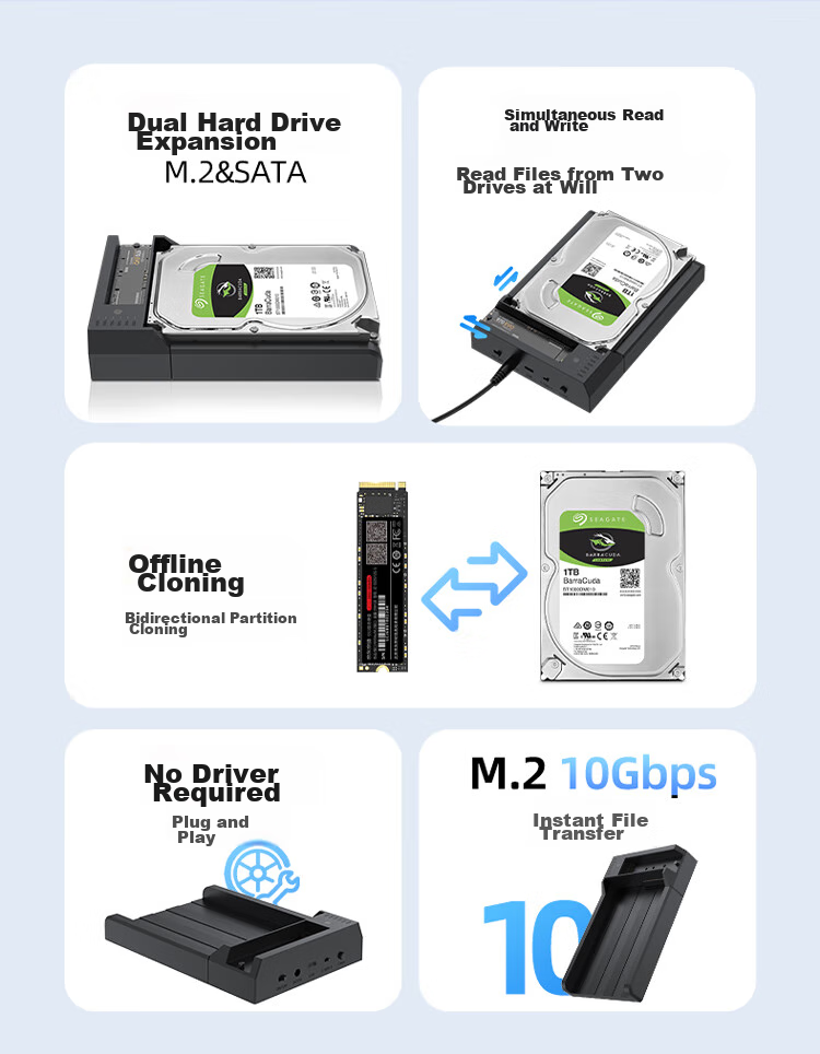 Клонер жестких дисков UNITEK M.2 NVMe/SATA, док-станция для клонирования 2.5/3.5 дюйма, внешний корпус для HDD/SSD, для чтения и копирования данных