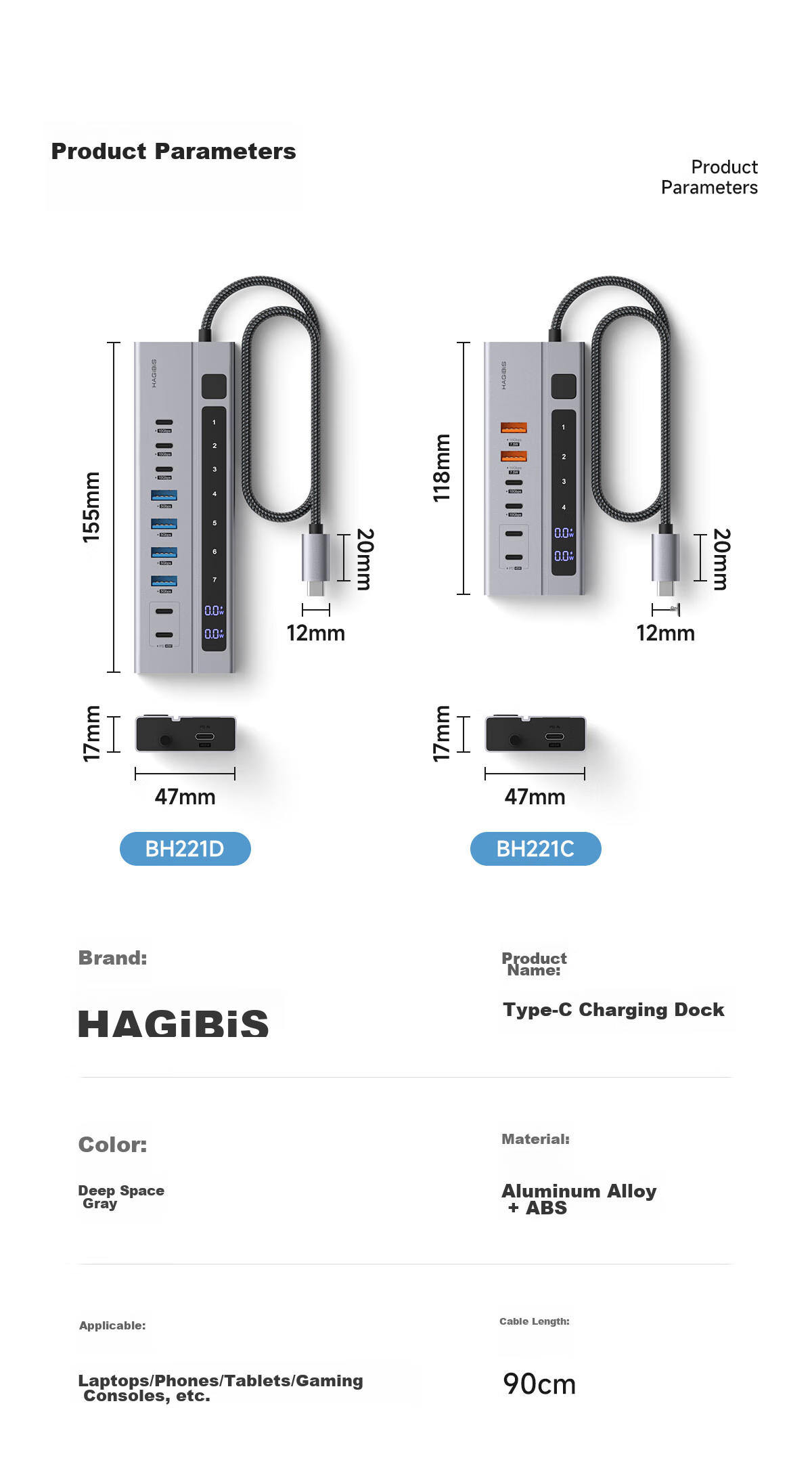 Хаб Hagibis Type-C, док-станция 9-в-1 с PD зарядкой, USB 3.1/3.0/2.0, HDMI, Ethernet, SD/TF кардридер, аудиовыход, для MacBook и других ноутбуков