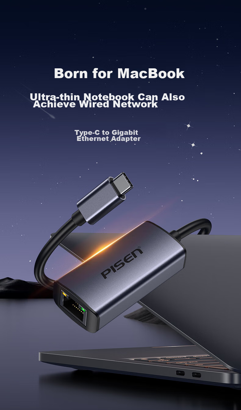 Pisen Type-C to Gigabit Ethernet RJ45 Адаптер проводной сетевой карты Конвертер для MacBook, Huawei Laptops, Телефонов