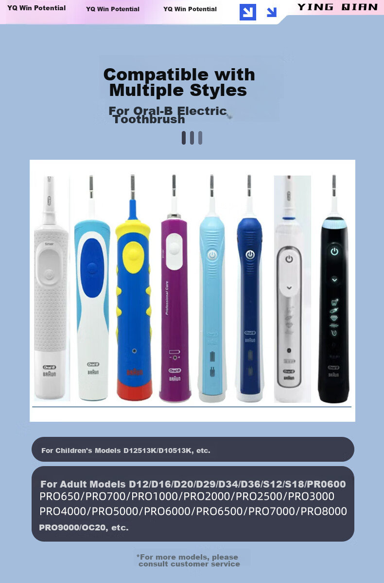 Зарядное устройство Yingqian для электрических зубных щеток Oral-B Pro3, Pro4, D12, D16, D100, 3709, 3757, P2000, P4000, I03/05 Sensor, белое