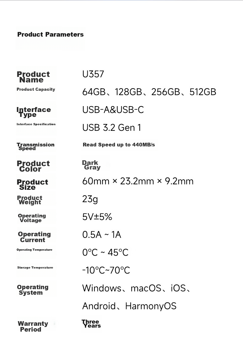 USB-накопитель Aigo U357, 128 ГБ, USB 3.2 Type-C, OTG, металлический корпус, высокая скорость чтения 440 МБ/с