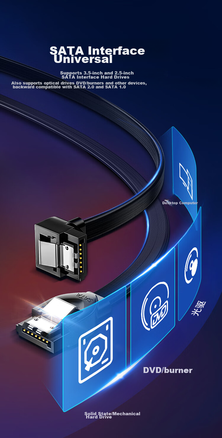 Кабель SATA 3.0 SAMZHE WDZ05, 0.5 метра, для подключения SSD/HDD, черный