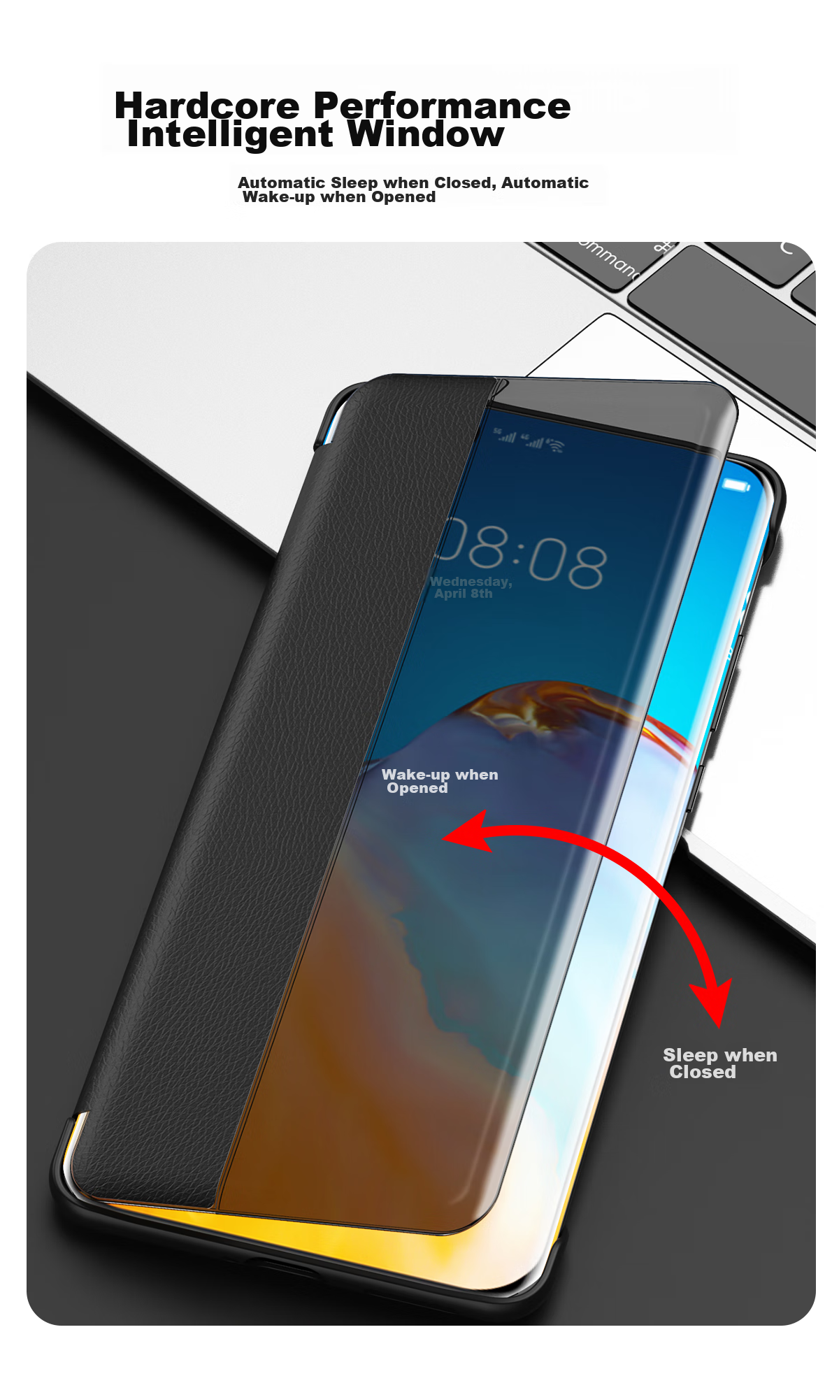 Чехол-книжка ZhengJian из натуральной кожи для Huawei P40 Pro, с окном Smart View, черный