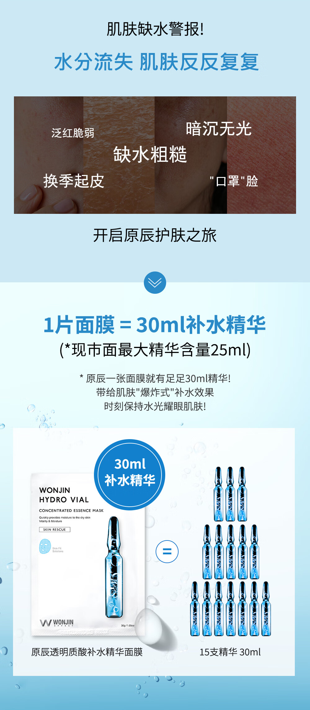 WONJIN EFFECT原辰元辰 安瓶面膜10片/盒(快速补水精华 6种玻尿酸 敏感肌适用)