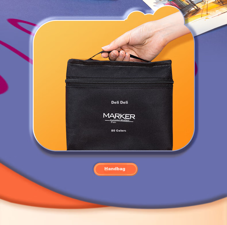 Маркеры Deli HM902-80, набор из 80 цветов, спиртовые, двухсторонние, для рисования и черчения, в черной тканевой сумке