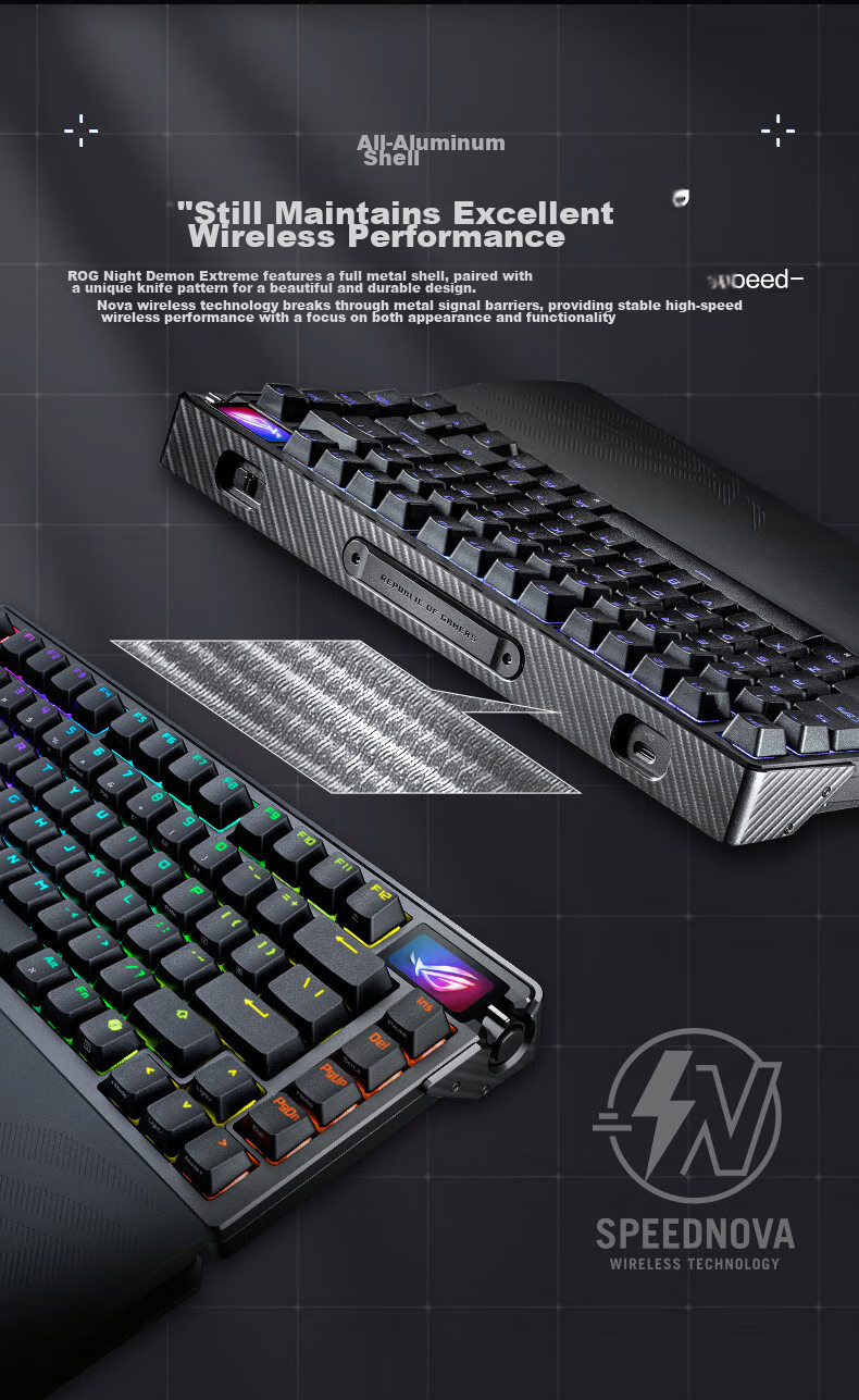 Механическая клавиатура ROG Yemo Extreme, трехрежимная, игровая, 75 клавиш, горячая замена, настраиваемая структура прокладок, полноцветный OLED, подсветка 8K, переключатели NX Snow White