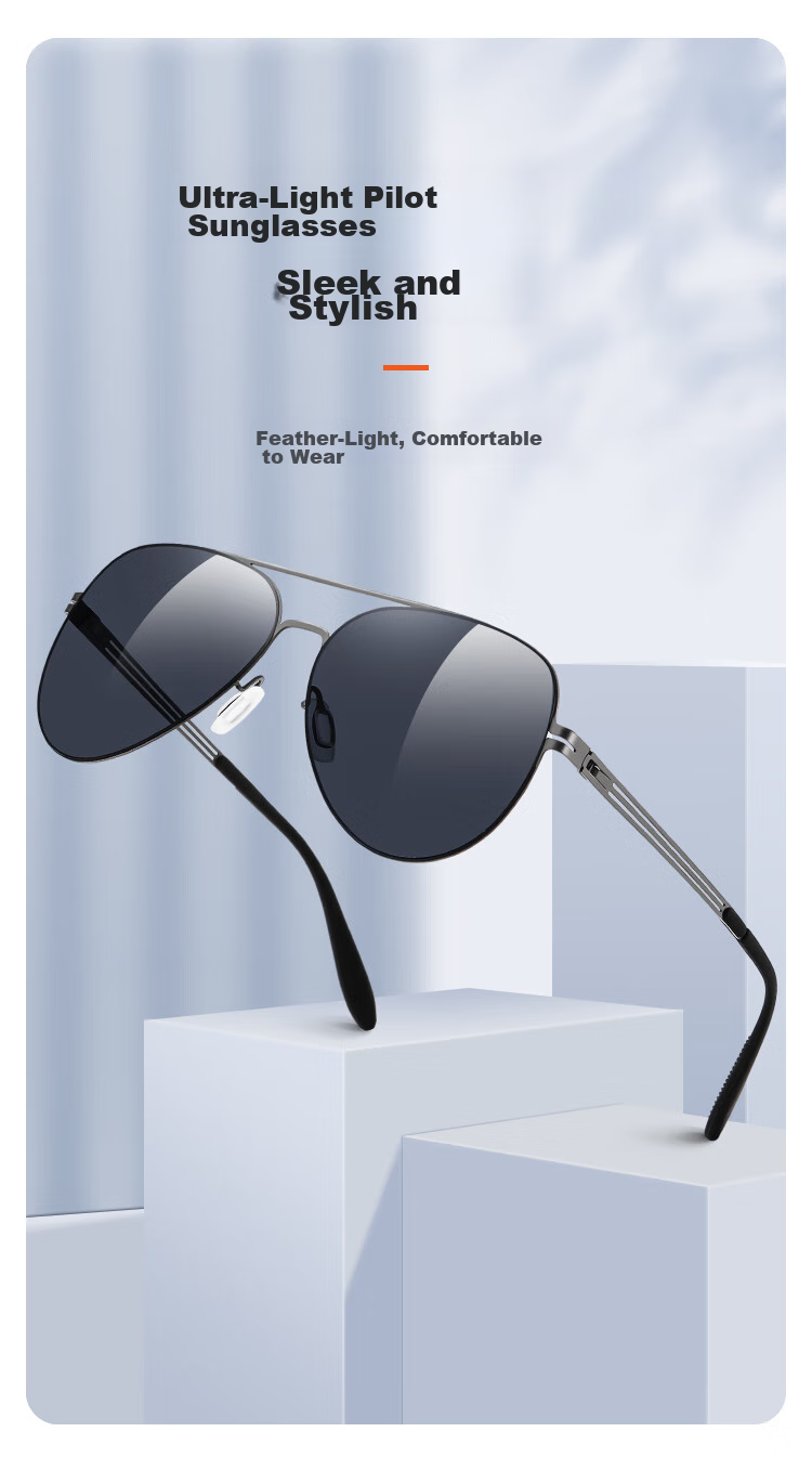 Polarized Aviator Sunglasses HLA for Men, Classic Vintage Style, Gunmetal Frame, Black and Gray Lenses, UV Protection