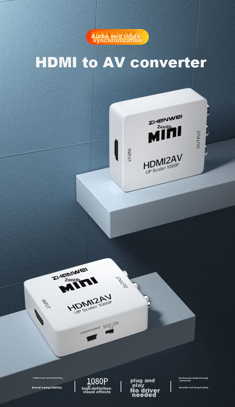 Конвертер ZHENWEI HDMI в AV, HD видео конвертер с интерфейсами RCA (красный, белый, желтый) для старых приставок и телевизоров