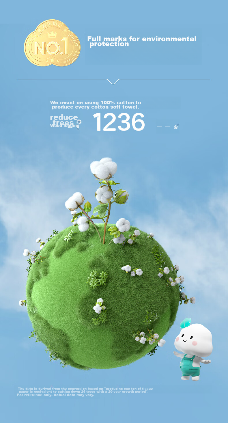 PurCotton Одноразовые салфетки для лица, 80 шт. * 8 упаковок, 100% хлопок, портативные 20x20 см