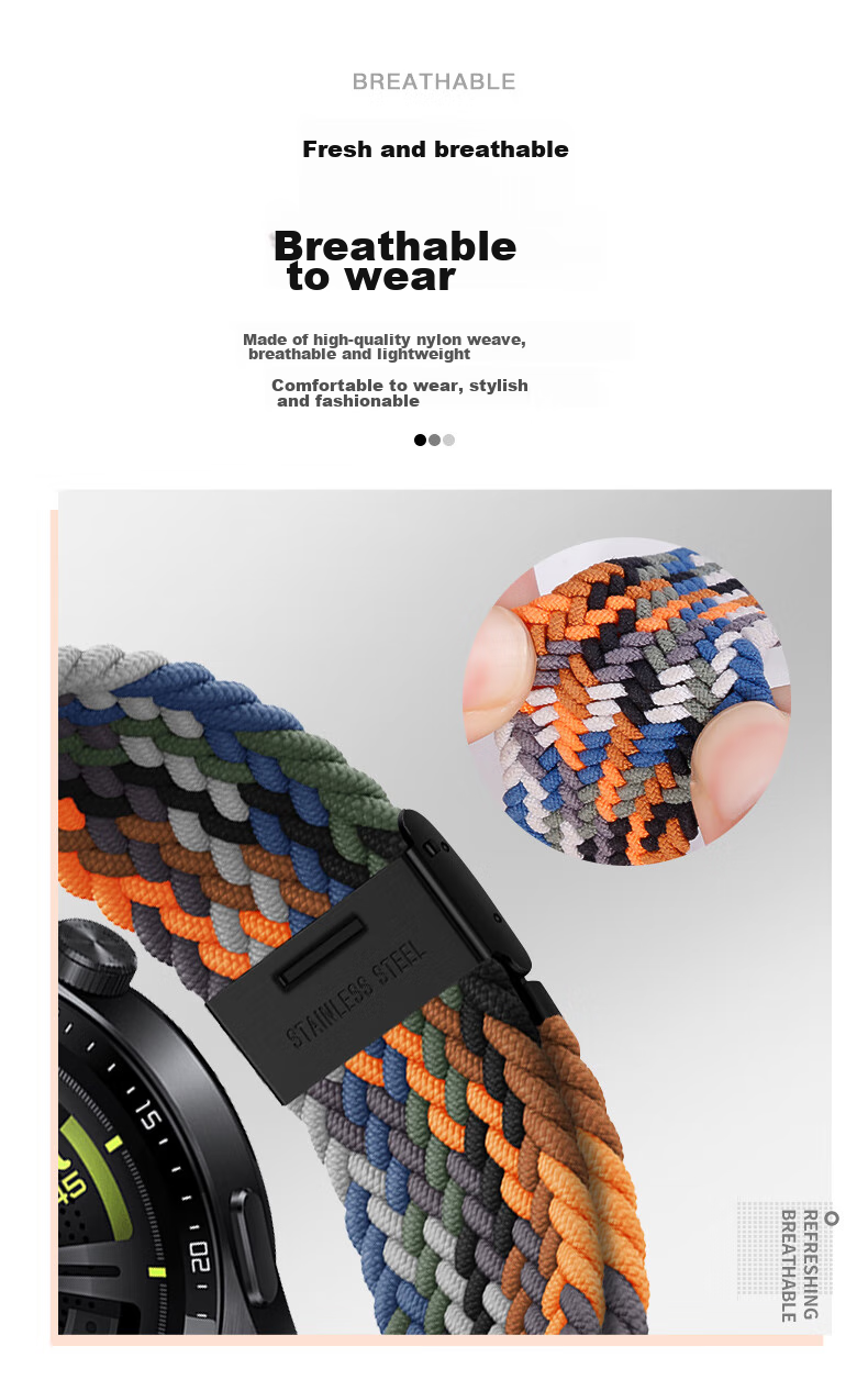 Ремешок для Huawei Watch GT 6/GT5/GT4/GT3/watch4/3pro/GT3pro/buds, нейлоновый плетеный, черный графит, 46/48 мм