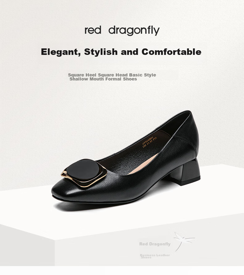 Женские туфли RED DRAGONFLY, осенне-зимние, на устойчивом каблуке, из натуральной кожи, модель WFB31540, черные, размер 39