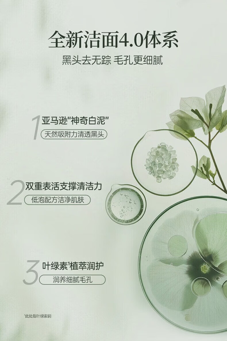 YMVLSD叶绿素氨基酸洗面奶去黑头粉刺收缩毛孔深层清洁控油男女洁面泥