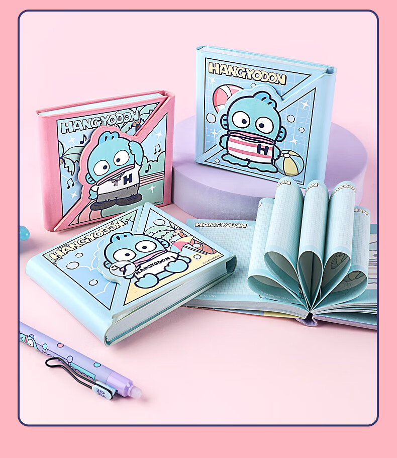 Блокнот GuangBo X Sanrio Square Leather Pocket Notebook, дизайн "Рыбка", 80 листов, 98*98 мм