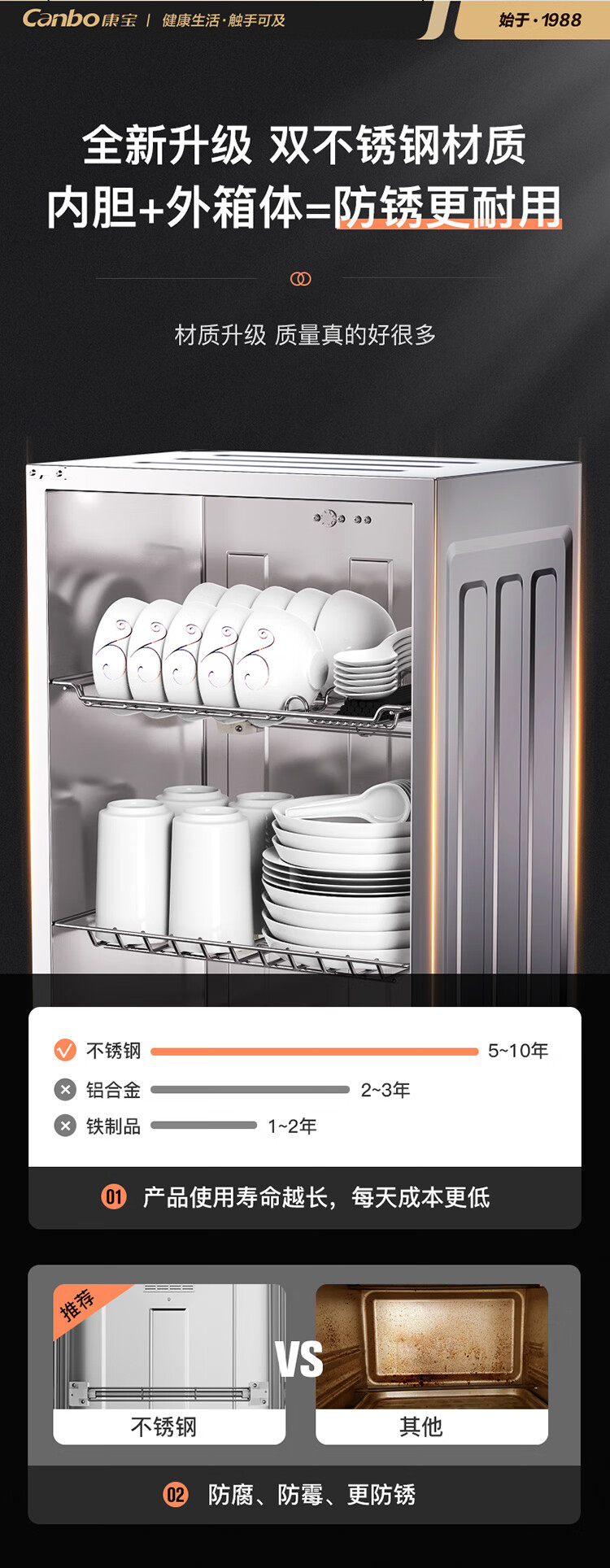 康宝(Canbo)消毒柜家用 小型 消毒碗柜 高温立式 迷你单门台式碗柜 餐具茶杯碗筷厨房消毒柜XDR53-TVC1