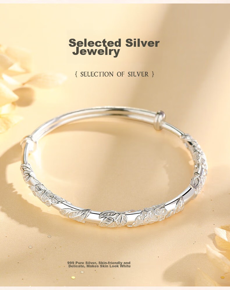 Серебряный браслет Sino gem, женский, 999 пробы, с цветочным узором, примерно 20 грамм