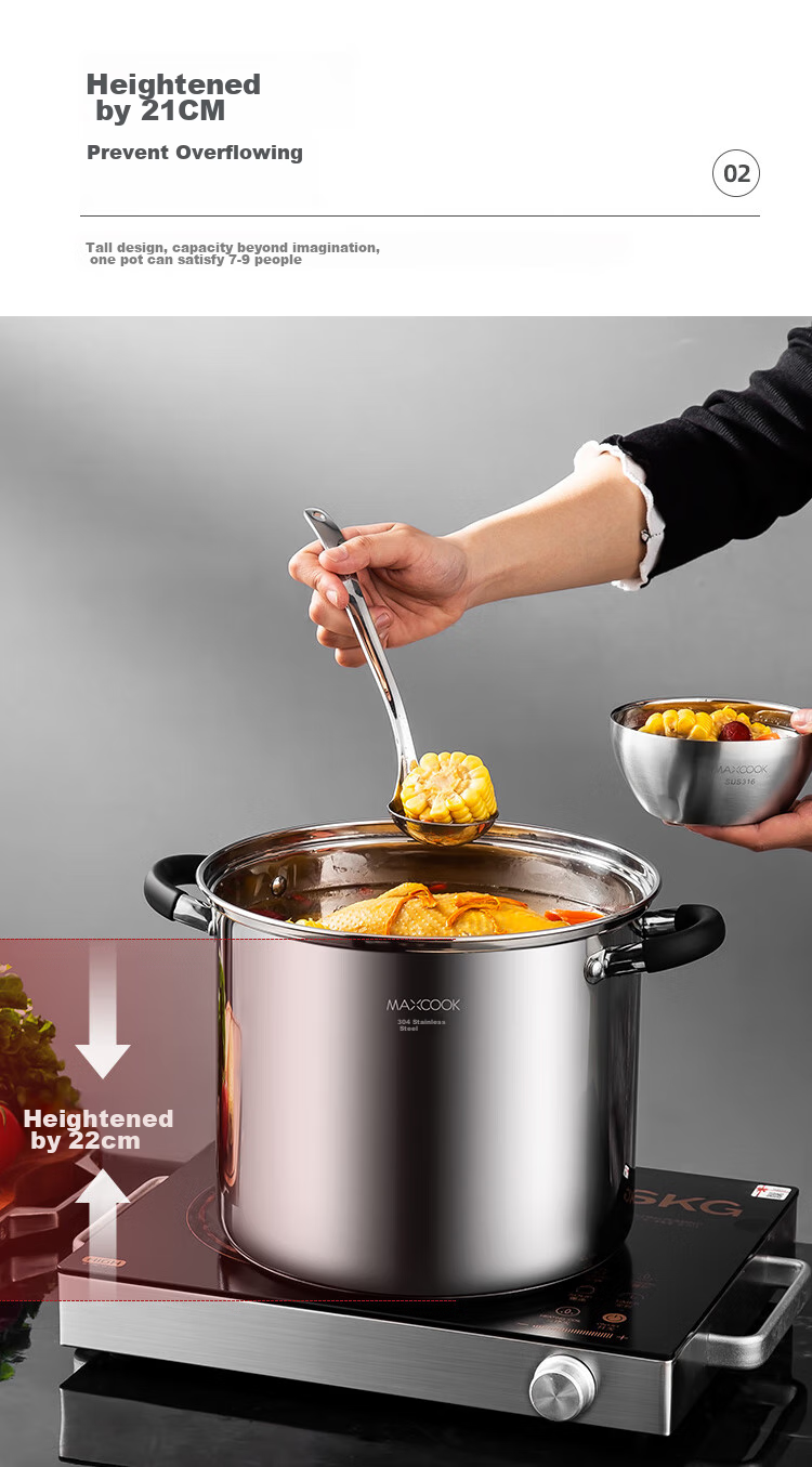 Кастрюля MAXCOOK MCT3400, 304 нержавеющая сталь, двойное дно, 28 см, для всех видов плит
