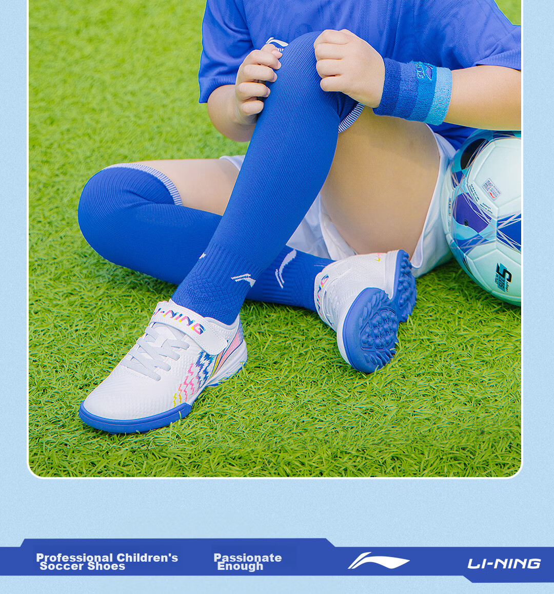 Детские бутсы Li-Ning для футбола, размер 33, для искусственного газона, профессиональные, дышащие, синие