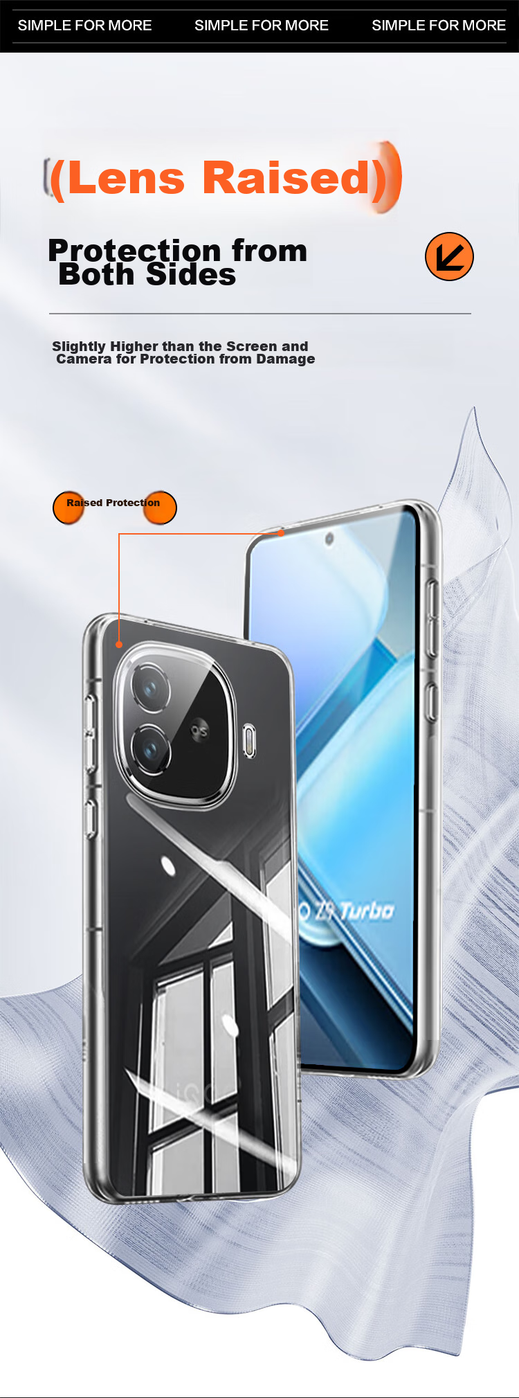Чехол для телефона KOOLIFE для Vivo IQOO Z9 Turbo/Plus, защита всех линз, прозрачный мягкий чехол, устойчивый к отпечаткам пальцев